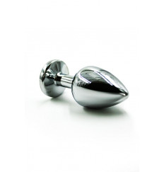 Серебристая алюминиевая анальная пробка с темно-фиолетовым кристаллом - 7 см.