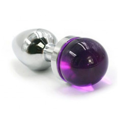 Серебристая анальная пробка с фиолетовой сферой в основании - 6 см.