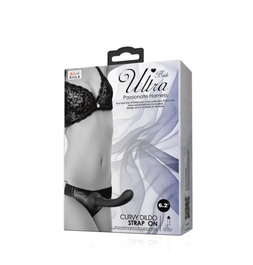 Страпон с изогнутой головкой Ultra Harness Curvy Dildo - 15,8 см.