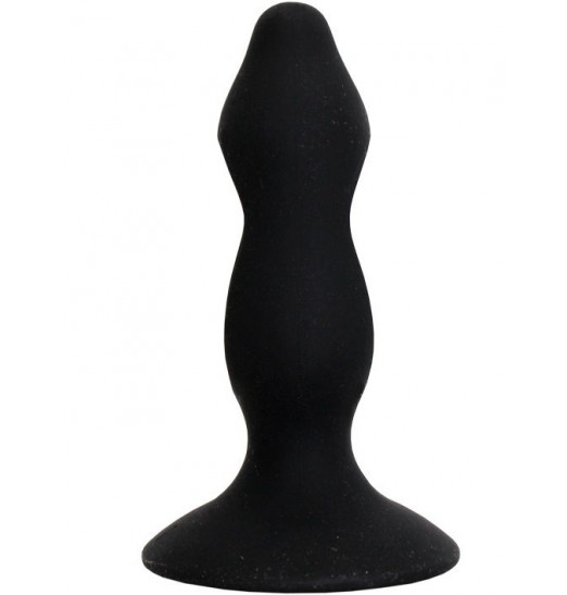 Чёрная анальная пробка с полостями для сжатия и легкого введения - 11 см.