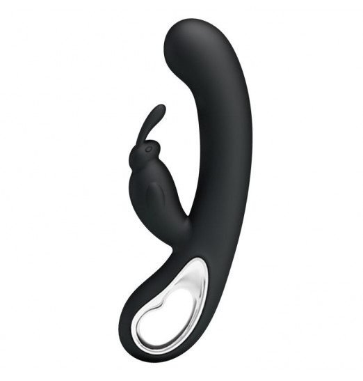 Чёрный вибратор Webb с 12 видами вибрации и клиторальным зайчиком - 21 см. Чёрный вибратор Webb с 12 видами вибрации и клиторальным зайчиком - 21 см.
