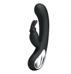 Чёрный вибратор Webb с 12 видами вибрации и клиторальным зайчиком - 21 см.