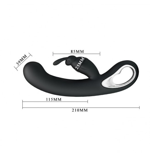 Чёрный вибратор Webb с 12 видами вибрации и клиторальным зайчиком - 21 см. Чёрный вибратор Webb с 12 видами вибрации и клиторальным зайчиком - 21 см.