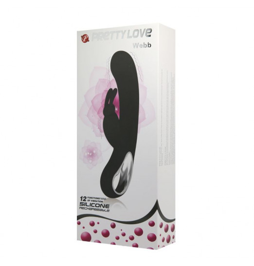 Чёрный вибратор Webb с 12 видами вибрации и клиторальным зайчиком - 21 см. Чёрный вибратор Webb с 12 видами вибрации и клиторальным зайчиком - 21 см.