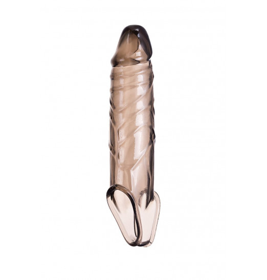 Дымчатая фаллическая насадка с подхватом и закрытой головкой - 16,2 см.