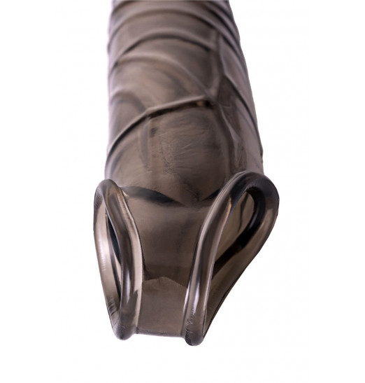 Дымчатая фаллическая насадка с подхватом и закрытой головкой - 16,2 см.