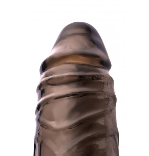 Дымчатая фаллическая насадка с подхватом и закрытой головкой - 16,2 см.