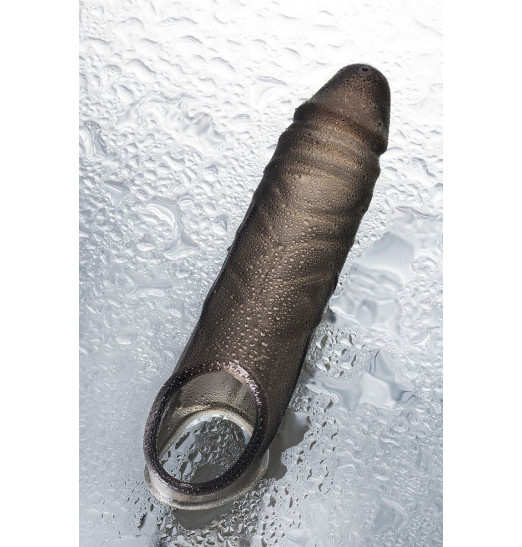 Дымчатая фаллическая насадка с подхватом и закрытой головкой - 16,2 см.