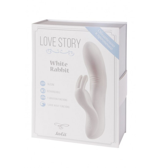 Белый вибратор Love story White Rabbit с клиторальным зайчиком - 21 см.