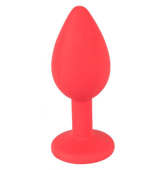 Красная силиконовая анальная пробка с красным кристаллом Joy - 7,2 см.