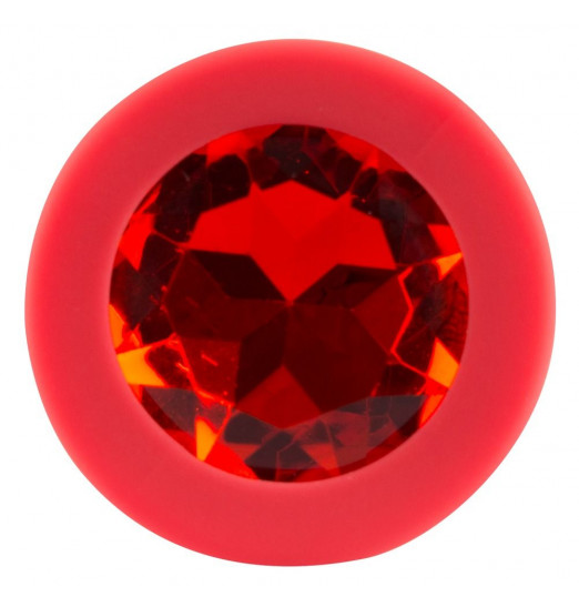 Красная силиконовая анальная пробка с красным кристаллом Joy - 7,2 см.