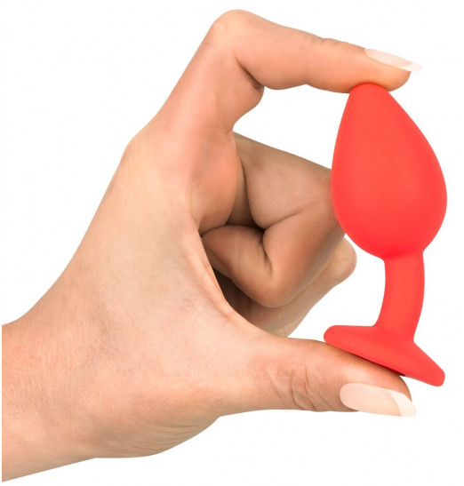 Красная силиконовая анальная пробка с красным кристаллом Joy - 7,2 см.