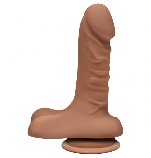 Бежевый фаллоимитатор с мошонкой на присоске The D Super D 6  Caramel - 16,5 см.