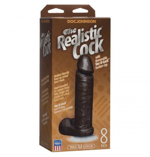 Коричневый фаллоимитатор The Realistic Cock 8” with Removable Vac-U-Lock Suction Cup - 20,57 см.
