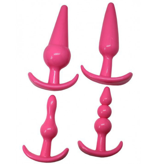 Набор из 4 розовых анальных пробок для ношения