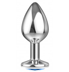 Большая серебристая анальная пробка Diamond Light blue Sparkle Large с голубым кристаллом - 8 см.