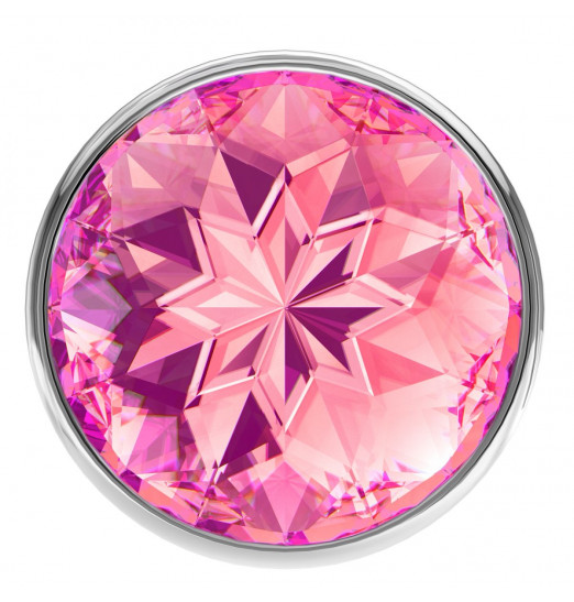 Большая серебристая анальная пробка Diamond Pink Sparkle Large с розовым кристаллом - 8 см.