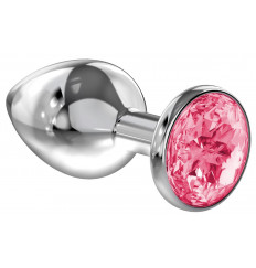 Большая серебристая анальная пробка Diamond Pink Sparkle Large с розовым кристаллом - 8 см.