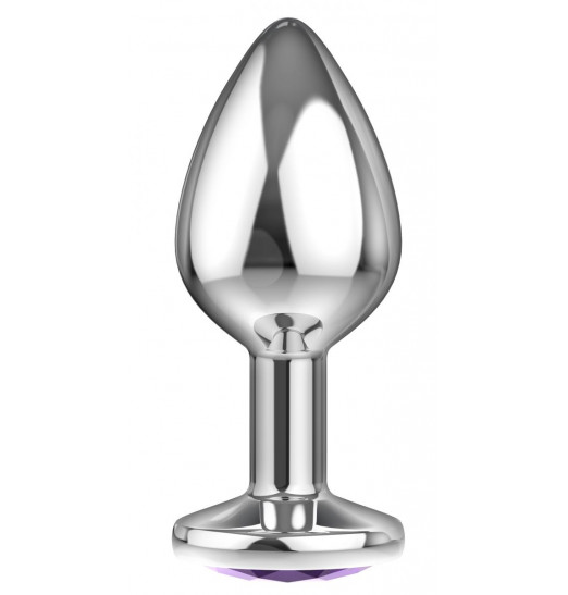 Большая серебристая анальная пробка Diamond Purple Sparkle Large с фиолетовым кристаллом - 8 см.