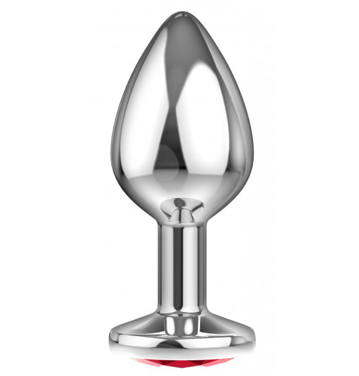 Большая серебристая анальная пробка Diamond Red Sparkle Large с красным кристаллом - 8 см.