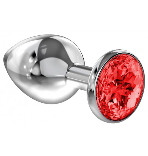 Большая серебристая анальная пробка Diamond Red Sparkle Large с красным кристаллом - 8 см.