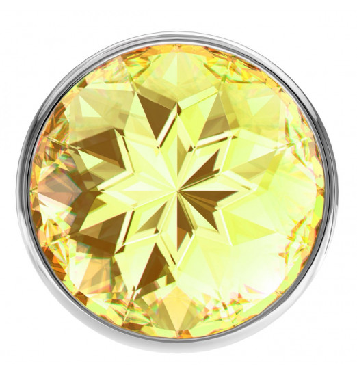 Малая серебристая анальная пробка Diamond Yellow Sparkle Small с жёлтым кристаллом - 7 см.