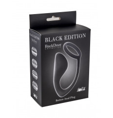 Чёрное эрекционное кольцо с анальной пробкой Button Anal Plug