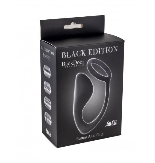 Чёрное эрекционное кольцо с анальной пробкой Button Anal Plug