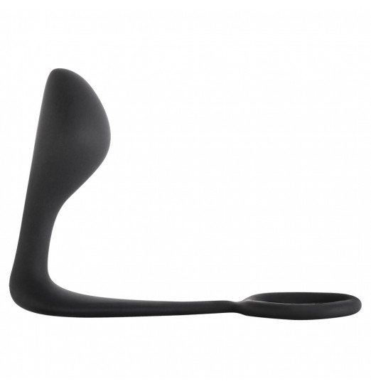 Чёрное эрекционное кольцо с анальной пробкой Button Anal Plug