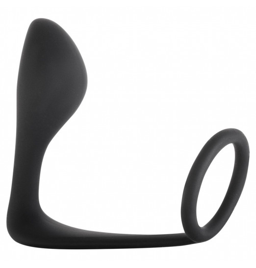 Чёрное эрекционное кольцо с анальной пробкой Button Anal Plug