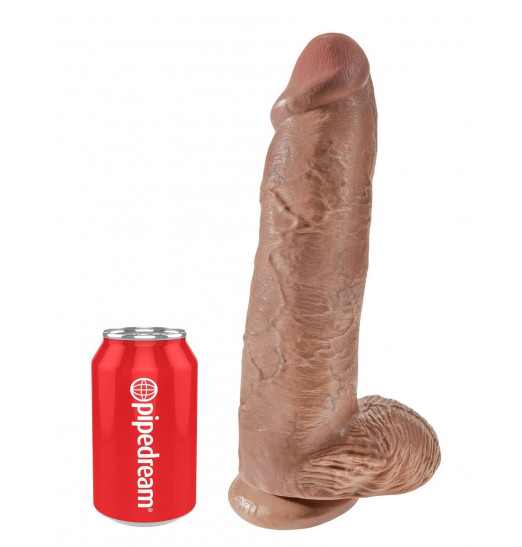 Кофейный фаллоимитатор-гигант 12  Cock with Balls - 30,5 см.