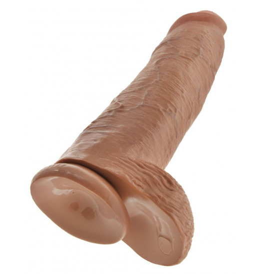 Кофейный фаллоимитатор-гигант 12  Cock with Balls - 30,5 см.