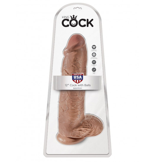 Кофейный фаллоимитатор-гигант 12  Cock with Balls - 30,5 см.