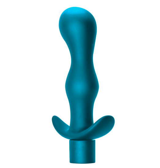 Бирюзовая фигурная анальная пробка с вибрацией Passion - 14 см.