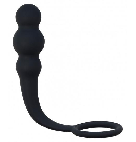 Чёрное эрекционное кольцо Legend с анальным стимулятором
