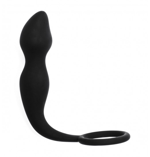 Чёрное эрекционное кольцо Sensation с анальным стимулятором