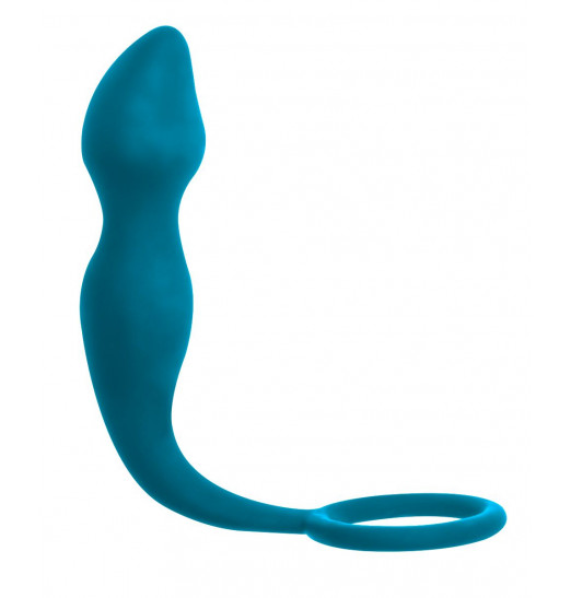 Бирюзовое эрекционное кольцо Sensation с анальным стимулятором