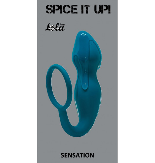 Бирюзовое эрекционное кольцо Sensation с анальным стимулятором