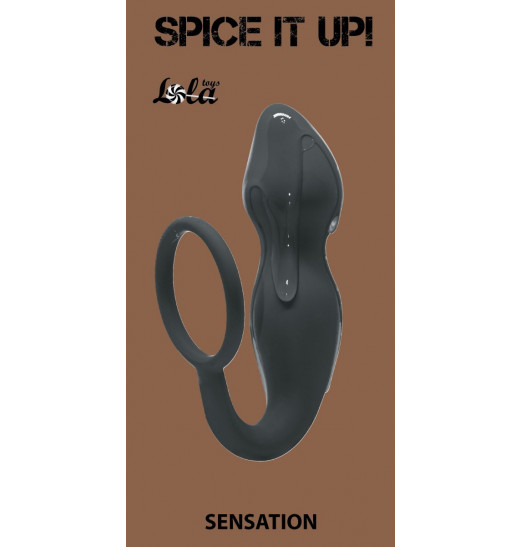 Серое эрекционное кольцо Sensation с анальным стимулятором