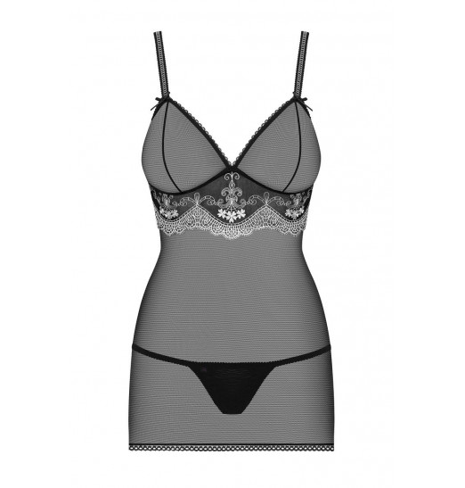 Полупрозрачная сорочка с кружевным декором под лифом