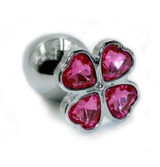 Серебристая алюминиевая анальная пробка с цветком из кристаллов - 6 см.