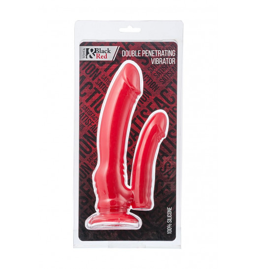 Красный вибратор для двойного проникновения - 19,5 см.