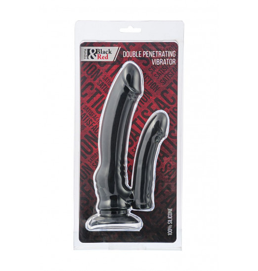 Чёрный вибратор для двойного проникновения - 19,5 см.