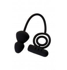 Чёрное эрекционное кольцо с вибростимулятором и анальным хвостом