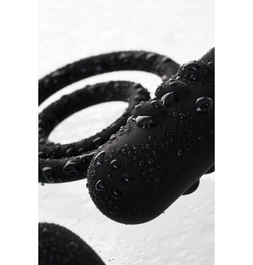 Чёрное эрекционное кольцо с вибростимулятором и анальным хвостом