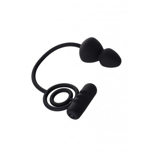 Чёрное эрекционное кольцо с вибростимулятором и анальным хвостом