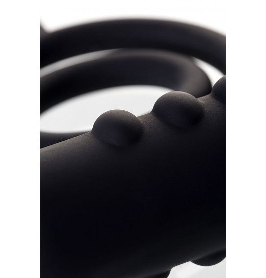 Чёрное эрекционное кольцо с вибростимулятором и анальным хвостом