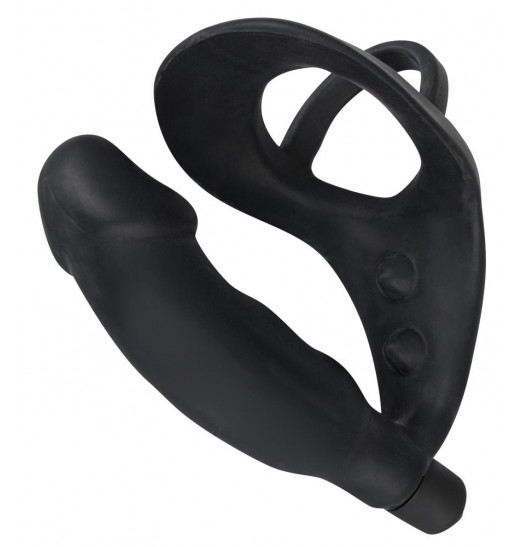 Черное кольцо с анальной вибропробкой Black Velvets