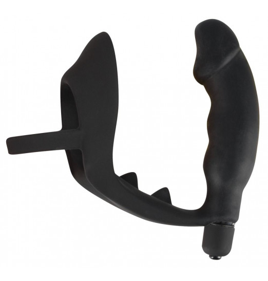 Черное кольцо с анальной вибропробкой Black Velvets