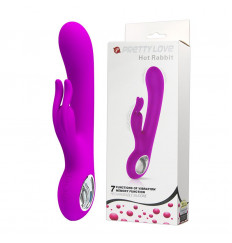 Лиловый вибромассажер с клиторальным отростком Hot Rabbit - 19 см.
